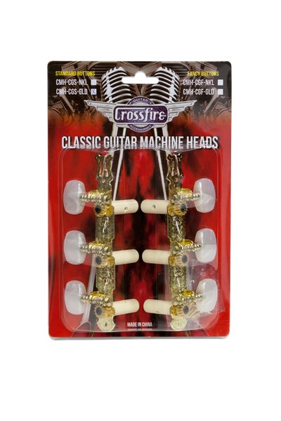 Crossfire Classical Guitar Machine Head Set (Gold with Buttons)-CMH-CGS-GLD