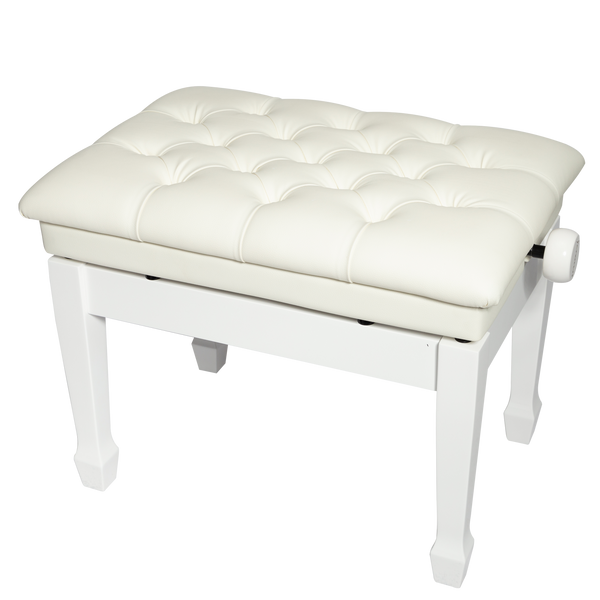 Crown Deluxe Tufted Hydraulic Height Adjustable Piano Bench (White