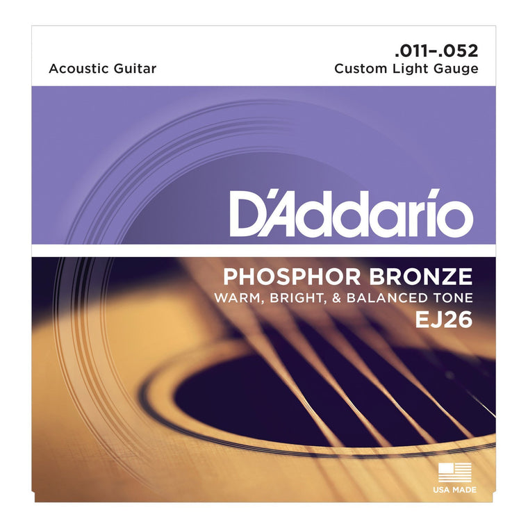 D'Addario EJ26 Custom Light Phosphor Bronze Acoustic Guitar Strings (11-52)