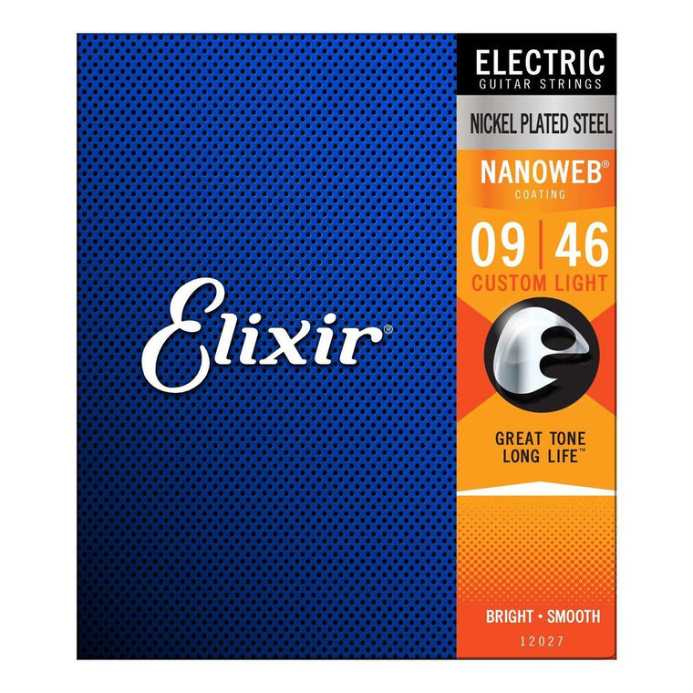 Elixir 12027 Custom Light Nickel Plated Nanoweb Electric Guitar Strings (9-46)