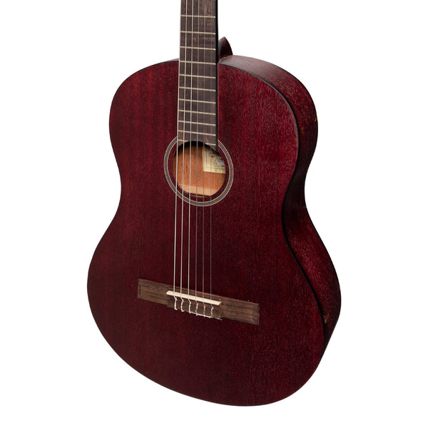 Martinez 'Slim Jim' Full Size Student Classical Guitar Pack with Built In Tuner (Red)