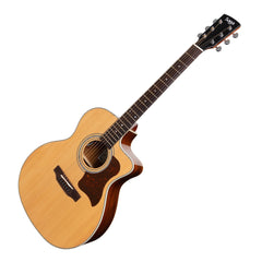 Saga '850 Series' Solid Spruce Top Acoustic-Electric Small-Body Cutaway Guitar (Natural Gloss)