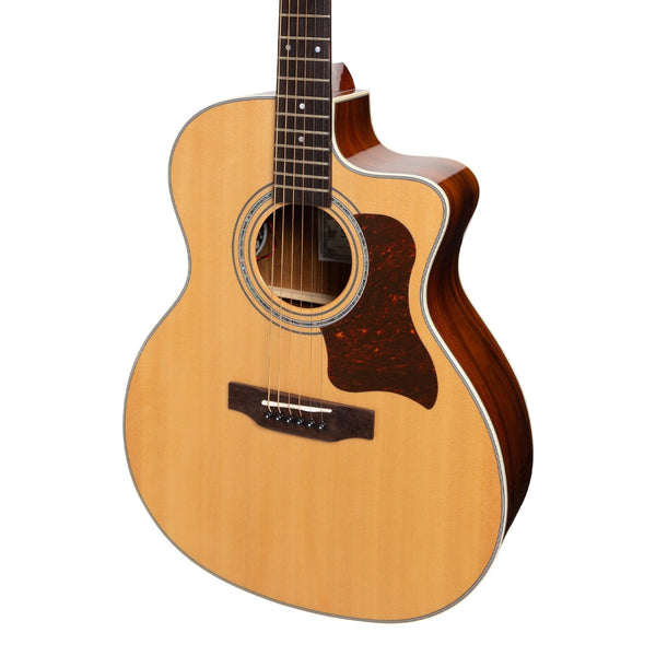 Saga '850 Series' Solid Spruce Top Acoustic-Electric Small-Body Cutaway Guitar (Natural Gloss)