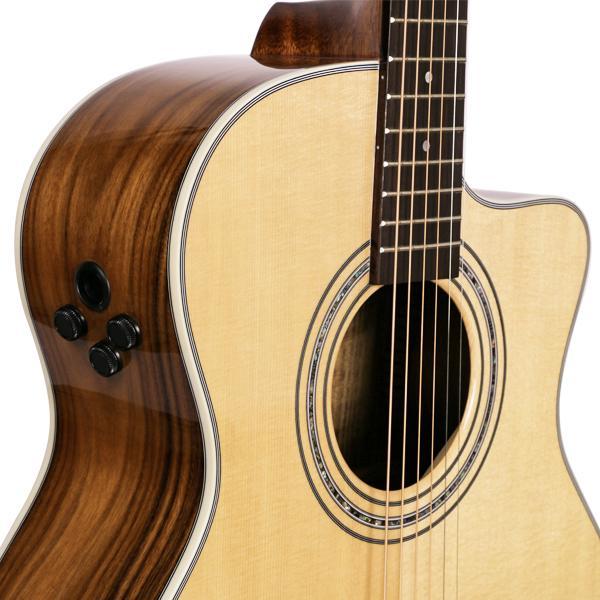 Saga '850 Series' Solid Spruce Top Acoustic-Electric Small-Body Cutaway Guitar (Natural Gloss)