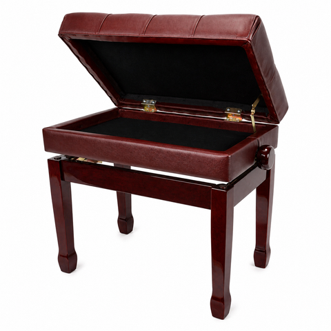 Crown Premium Tufted Double Padded Height Adjustable Piano Stool with Storage Compartment (Mahogany)