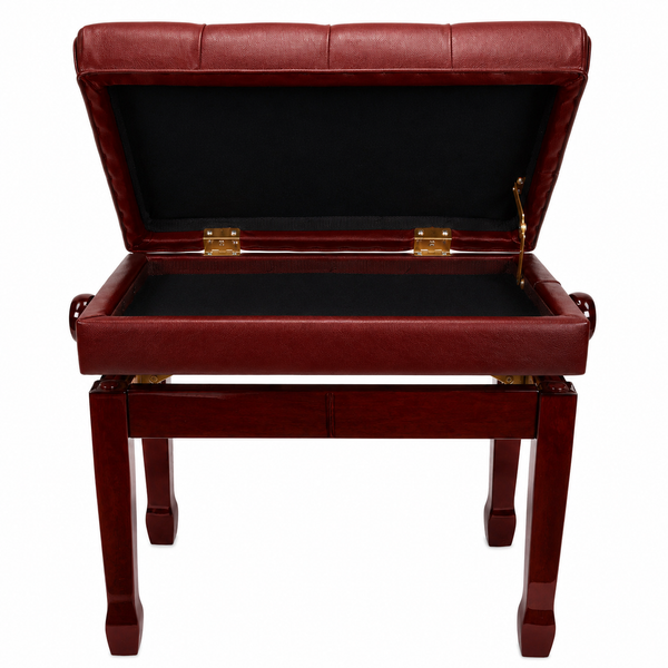 Crown Premium Tufted Double Padded Height Adjustable Piano Stool with Storage Compartment (Mahogany)