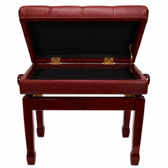 Crown Premium Tufted Double Padded Height Adjustable Piano Stool with Storage Compartment (Mahogany)
