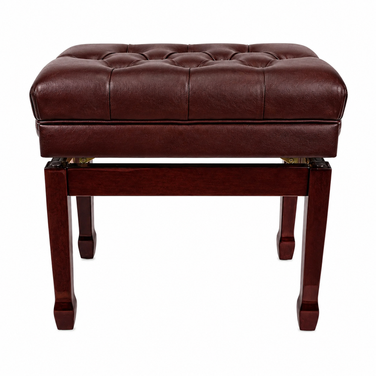 Crown Premium Tufted Double Padded Height Adjustable Piano Stool with Storage Compartment (Mahogany)