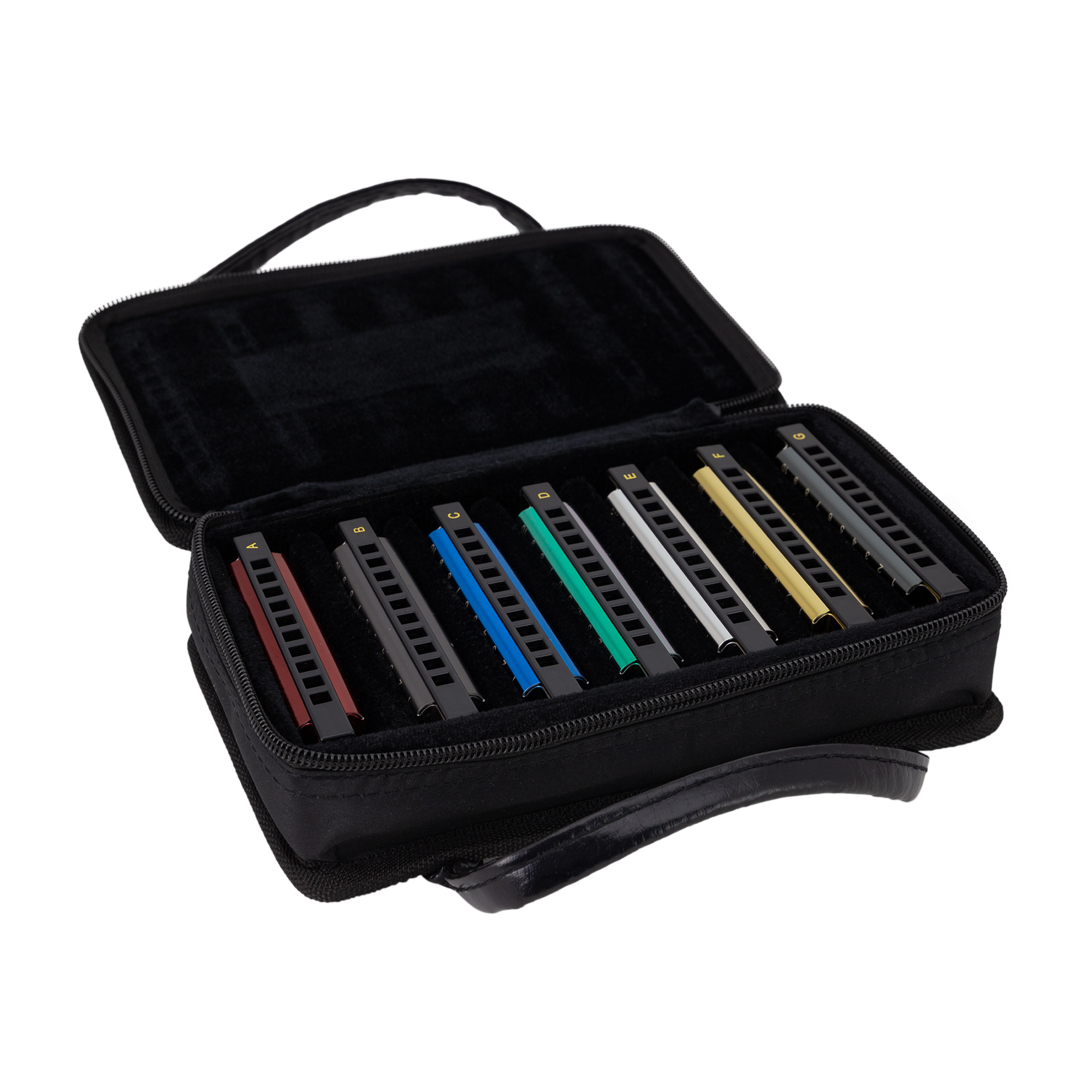 East Top Set of 7 Blues Harmonica's with Case