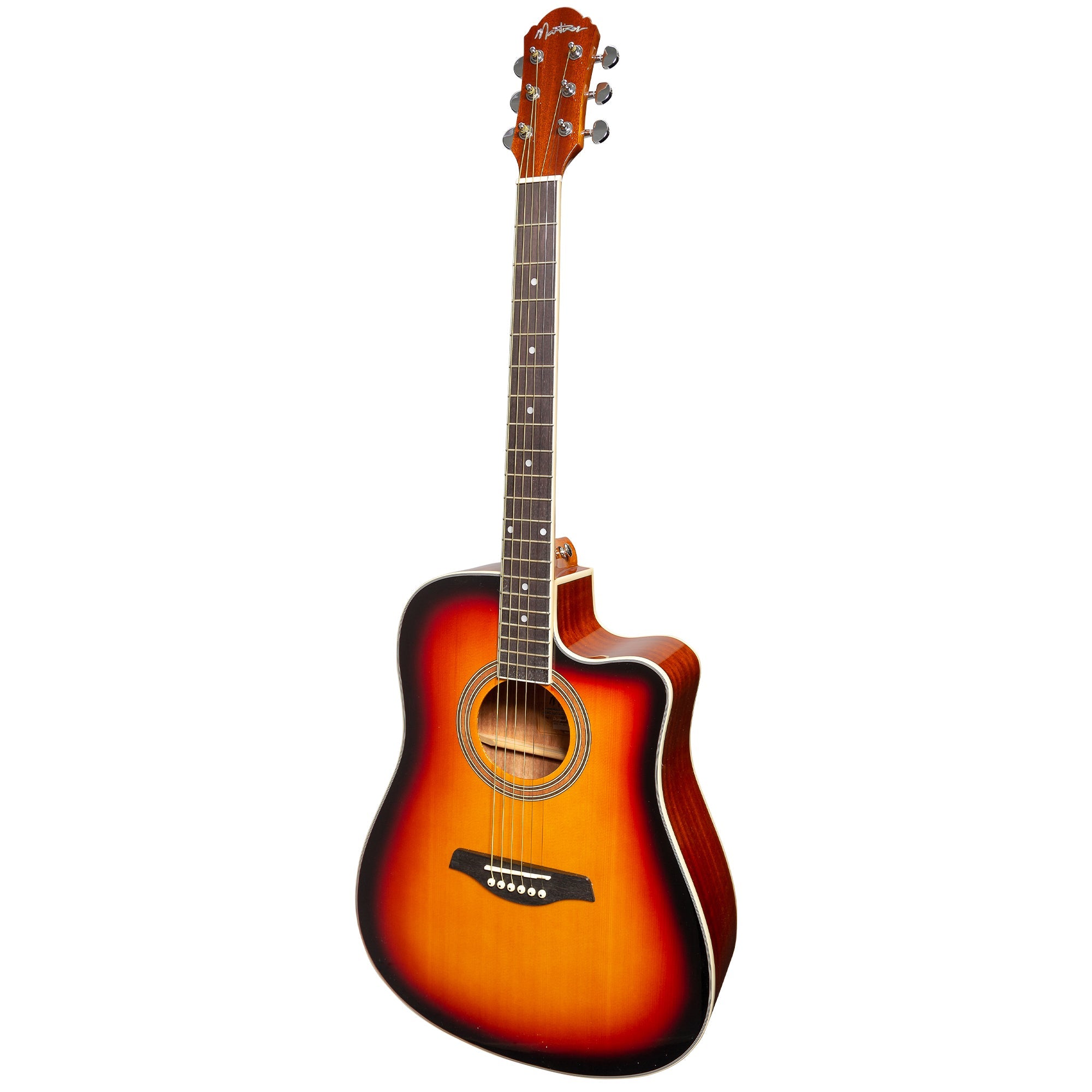 Martinez '41 Series' Dreadnought Acoustic Guitar. Cut-away Gloss Finish (Gloss Tobacco Burst)