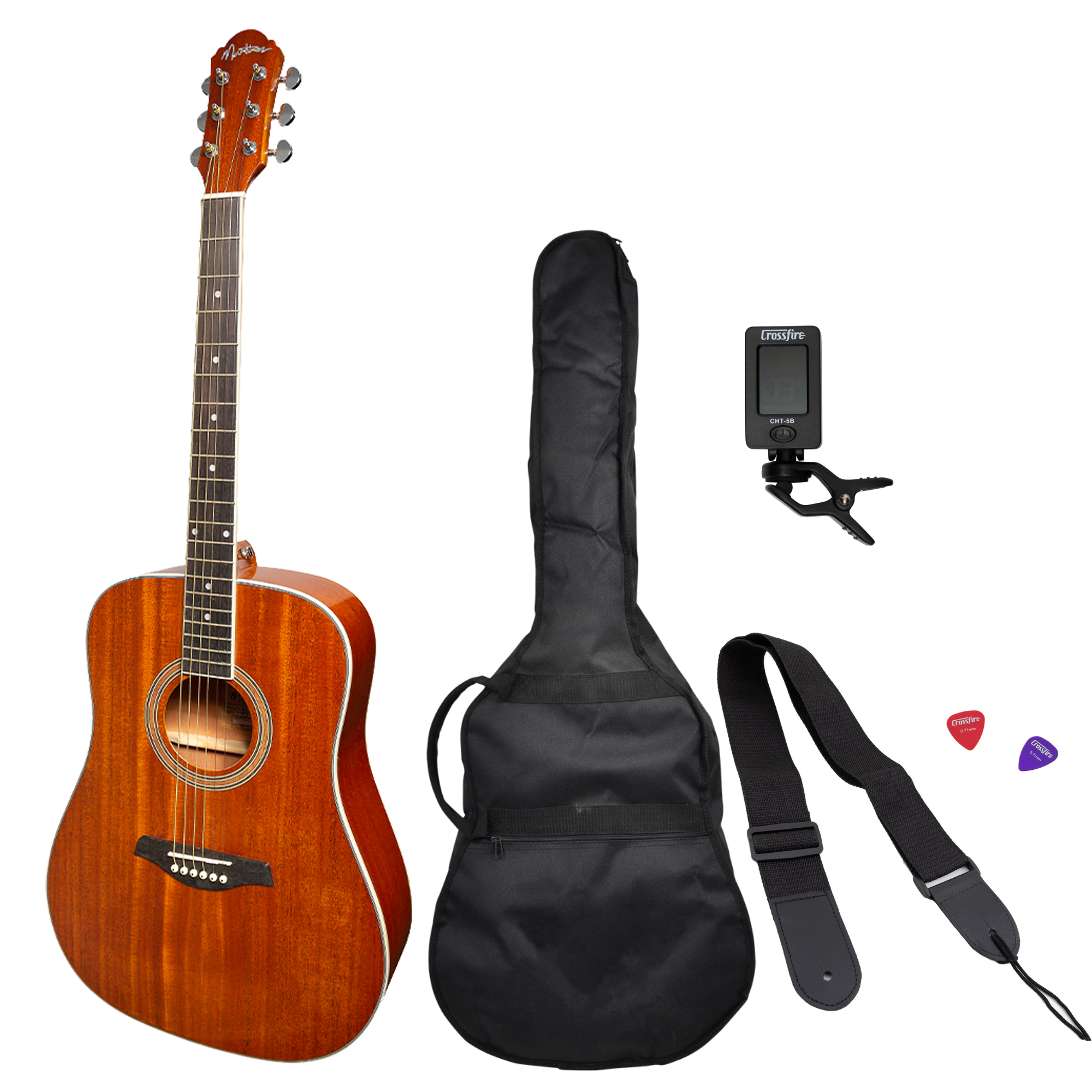 Martinez '41G Series' Dreadnought Acoustic Guitar Pack (Gloss Mahogany)