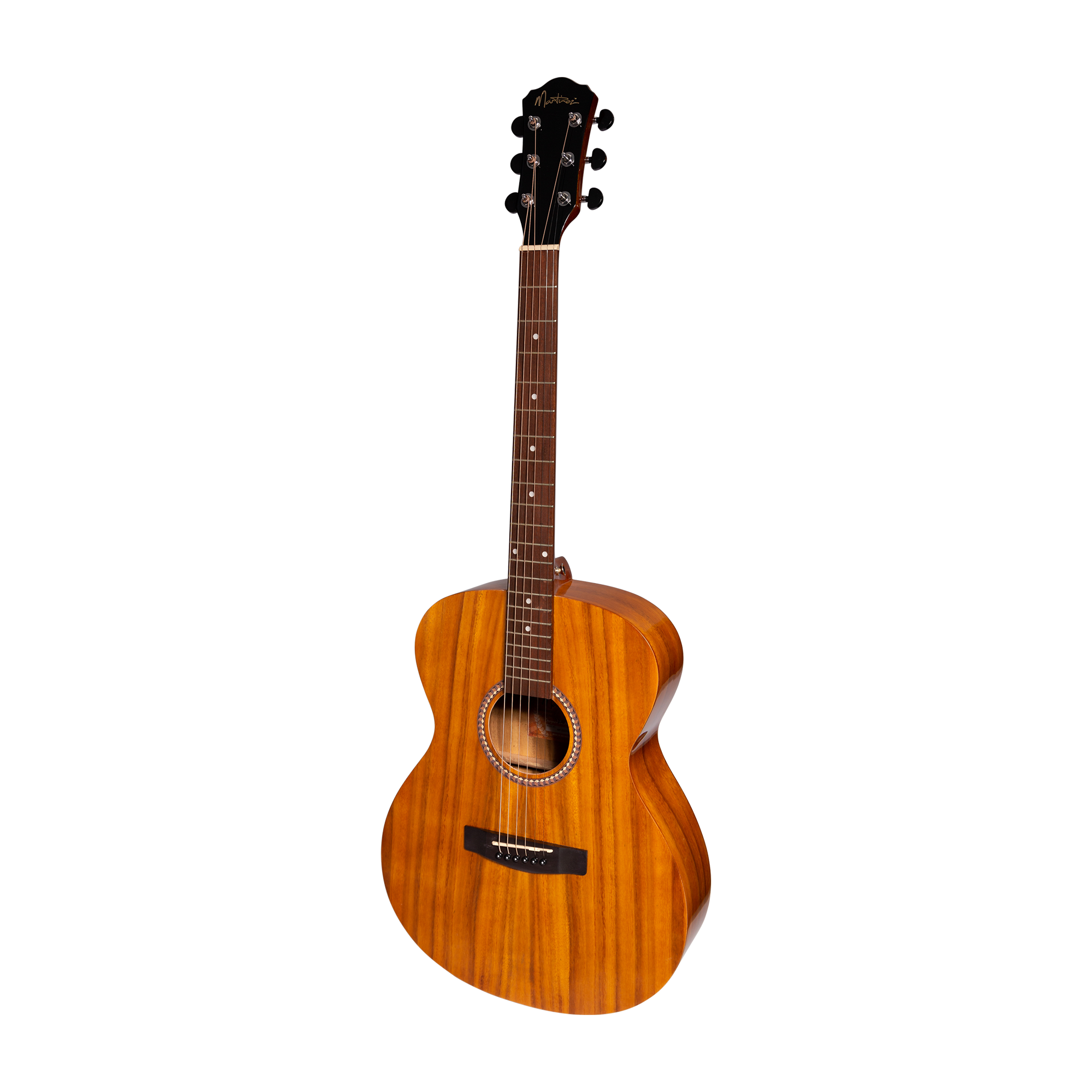 Martinez Acoustic-Electric Gloss Small Body Guitar with Built-In Tuner (Koa)