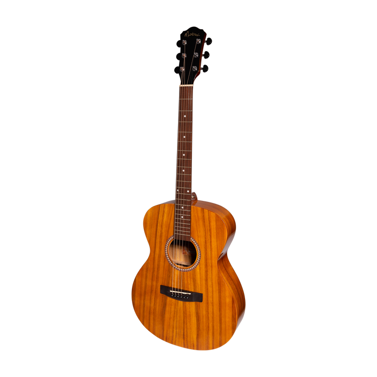 Martinez Acoustic-Electric Gloss Small Body Guitar with Built-In Tuner (Koa)