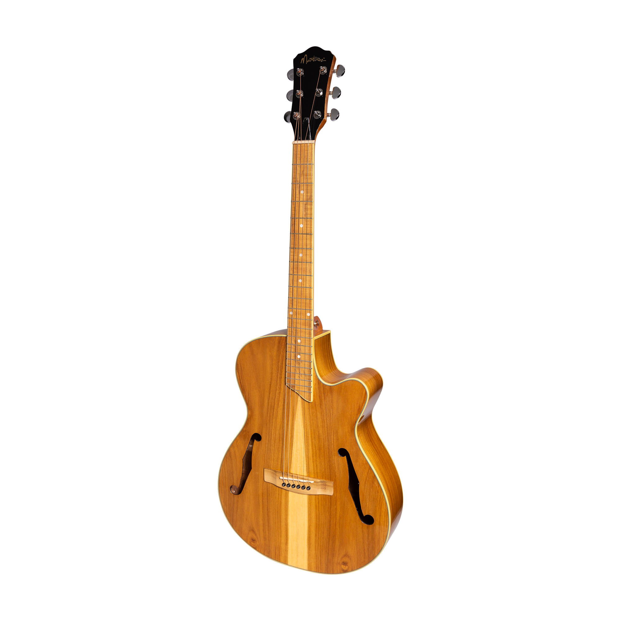 Martinez Jazz Hybrid Acoustic Gloss Small Body Cutaway Guitar (Jati-Teakood)