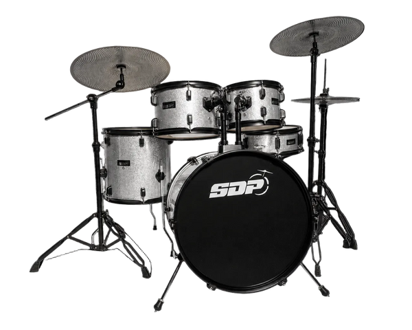 Sonic Drive 5-Piece Performer Series Drum Kit with Silent Cymbals (Silver Sparkle)
