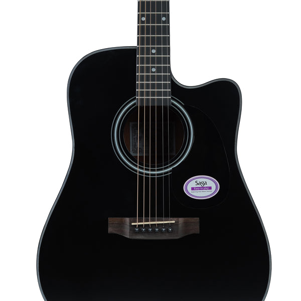 Saga '600 Series' Spruce Top Dreadnought Acoustic-Electric Cutaway Guitar (Black)