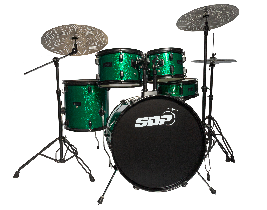 Sonic Drive 5-Piece Performer Series Drum Kit with Silent Cymbals (Green Sparkle)