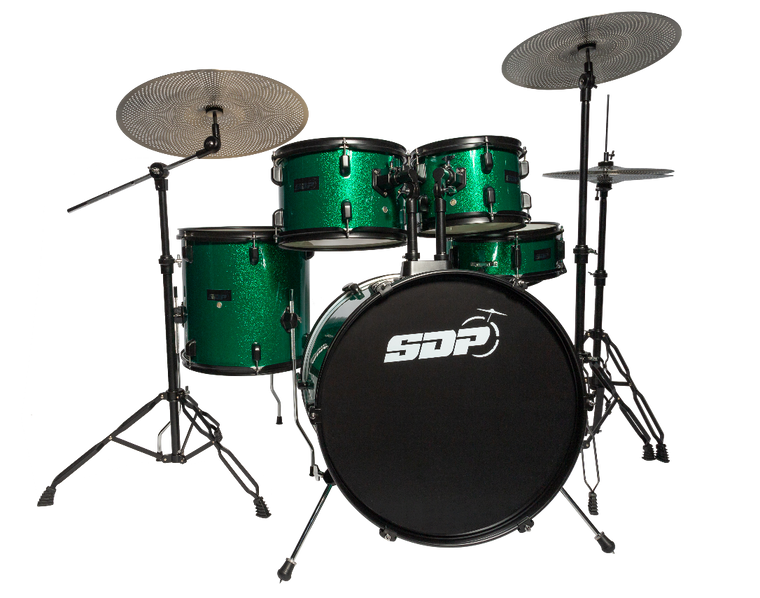 Sonic Drive 5-Piece Performer Series Drum Kit with Silent Cymbals (Green Sparkle)