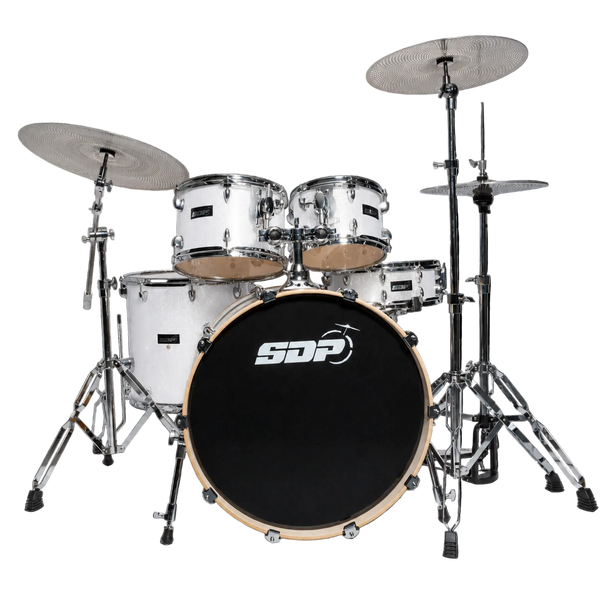 Sonic Drive 5-Piece Pro PLUS Series Drum Kit with Silent Cymbals (White Sparkle)