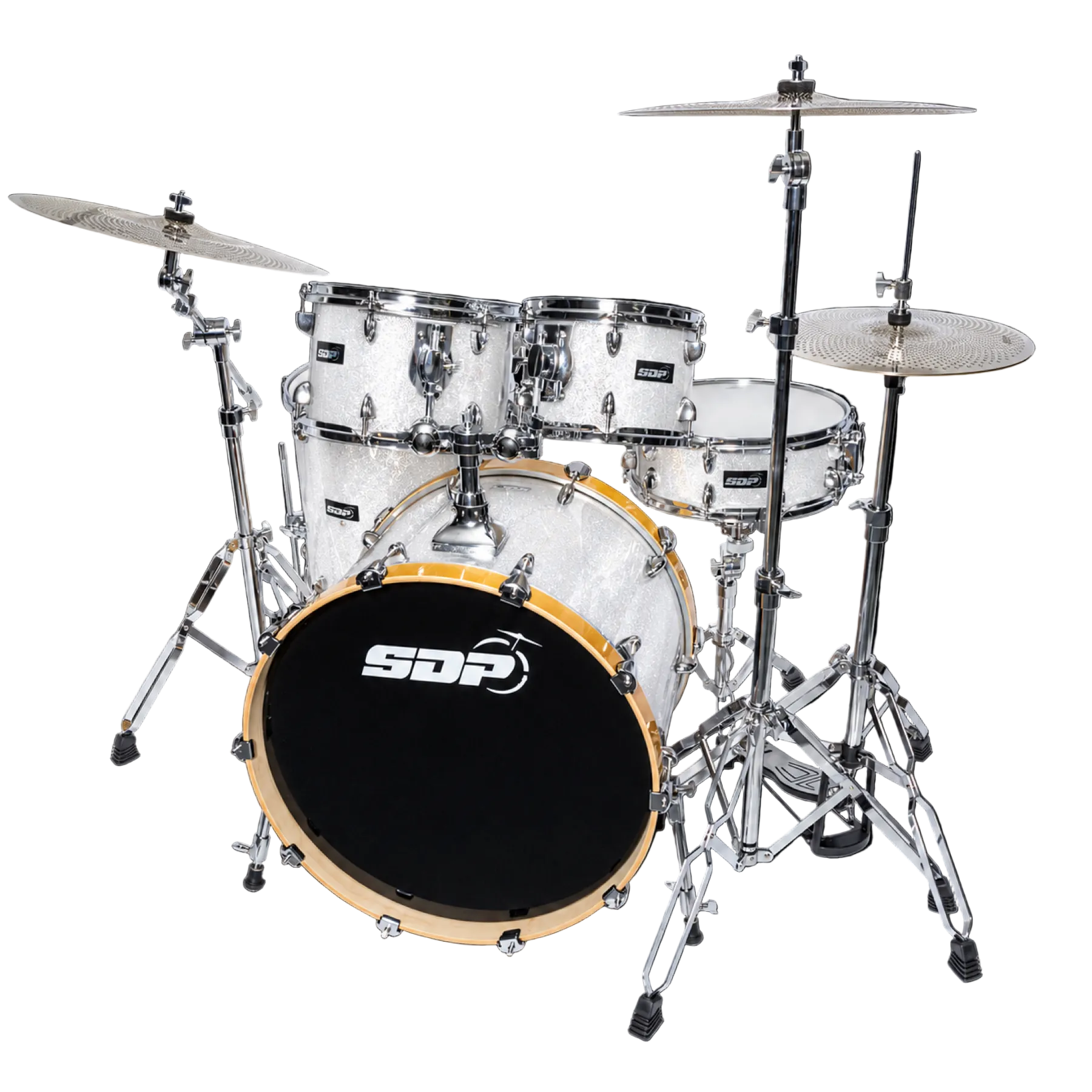 Sonic Drive 5-Piece Pro PLUS Series Drum Kit with Silent Cymbals (White Sparkle)