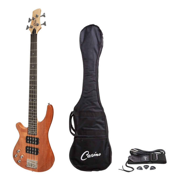 Casino '24 Series' Left Handed Mahogany Tune-Style Electric Bass Guitar Set (Natural Gloss)