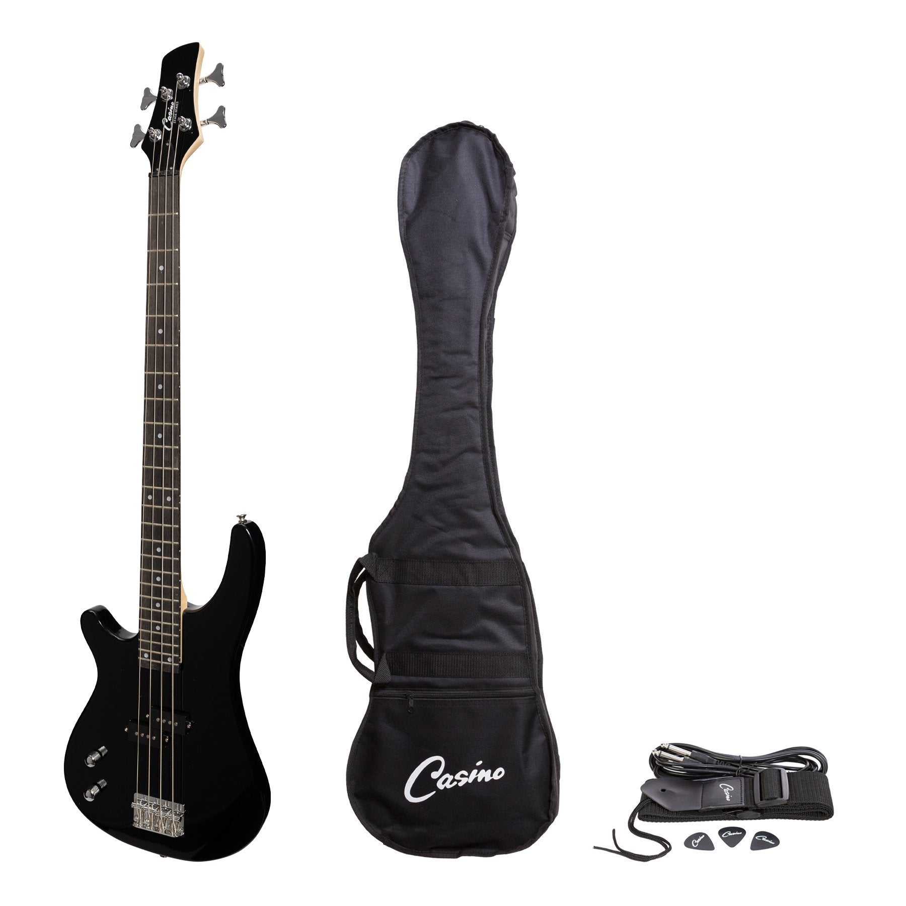 Casino '24 Series' Left Handed Tune-Style Electric Bass Guitar Set (Black)-CTB-24L-BLK