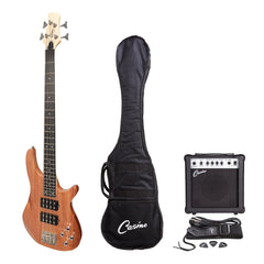 Casino '24 Series' Mahogany Tune-Style Electric Bass Guitar and 15 Watt Amplifier Pack (Natural Gloss)-CP-TB2-MAH