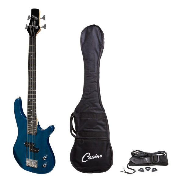 Casino '24 Series' Short Scale Tune-Style Electric Bass Guitar Set (Transparent Blue)-CTB-24S-TBL