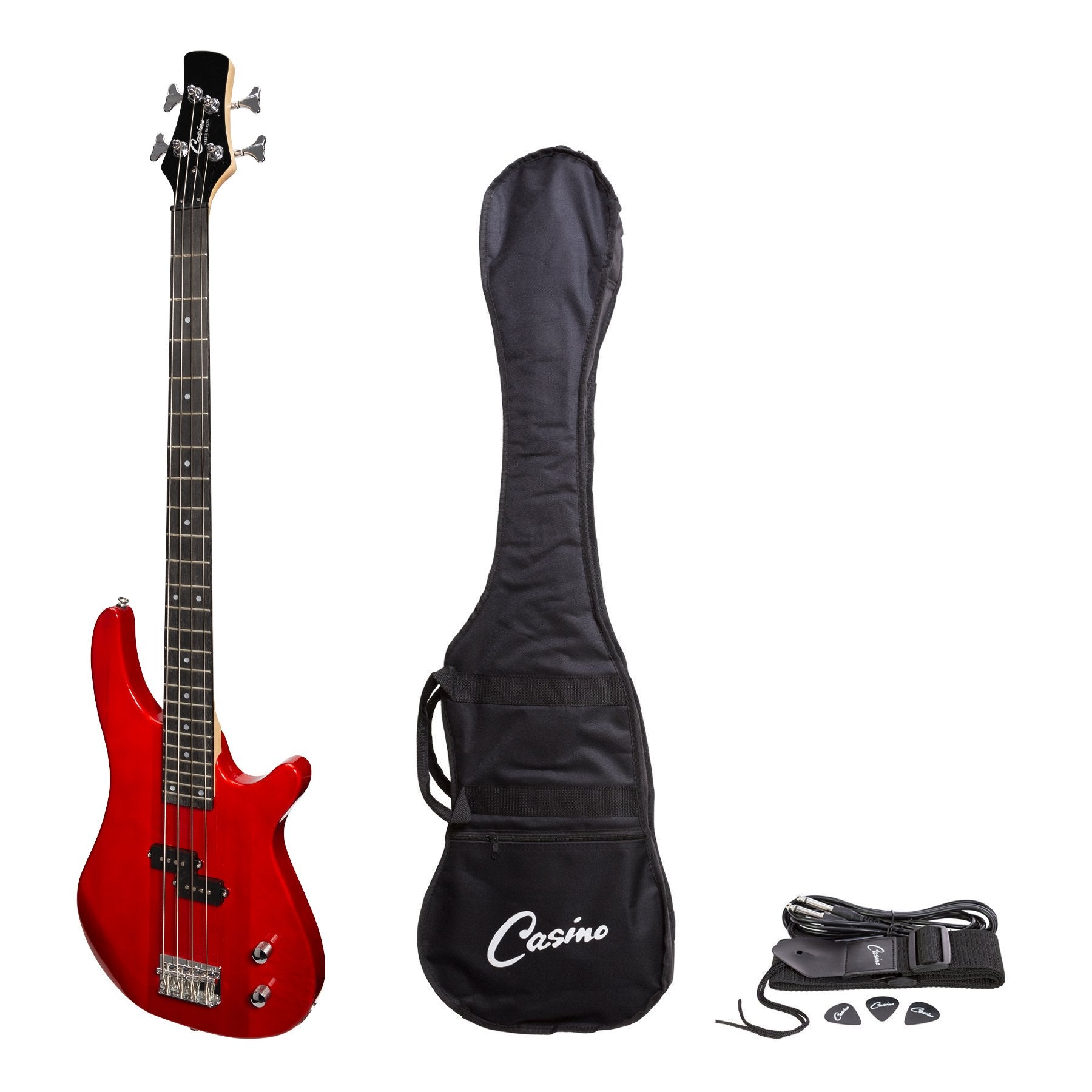Casino '24 Series' Tune-Style Electric Bass Guitar Set (Transparent Wine Red)-CTB-24-TWR