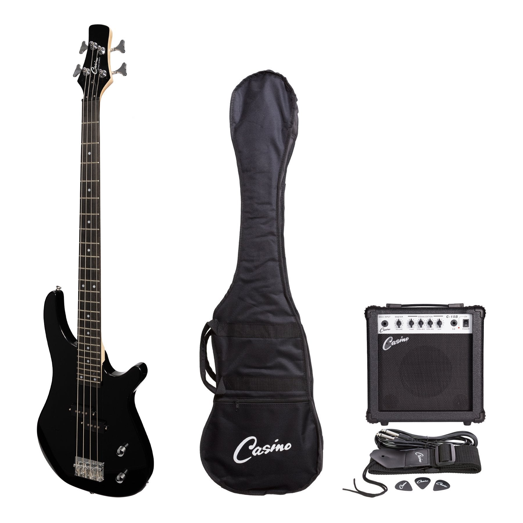 Casino '24 Series' Tune-Style Electric Bass Guitar and 15 Watt Amplifier Pack (Black)-CP-TB1-BLK