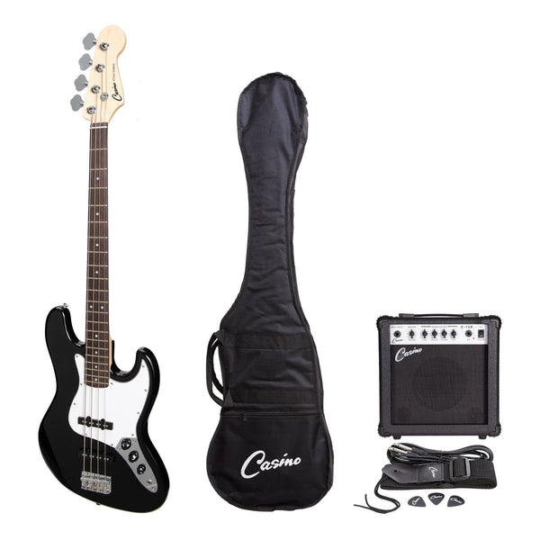 Casino J-Style Electric Bass Guitar and 15 Watt Amplifier Pack (Black)-CP-JB21-BLK