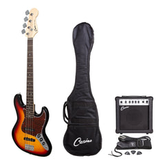 Casino J-Style Electric Bass Guitar and 15 Watt Amplifier Pack (Tobacco Sunburst)-CP-JB21-TSB