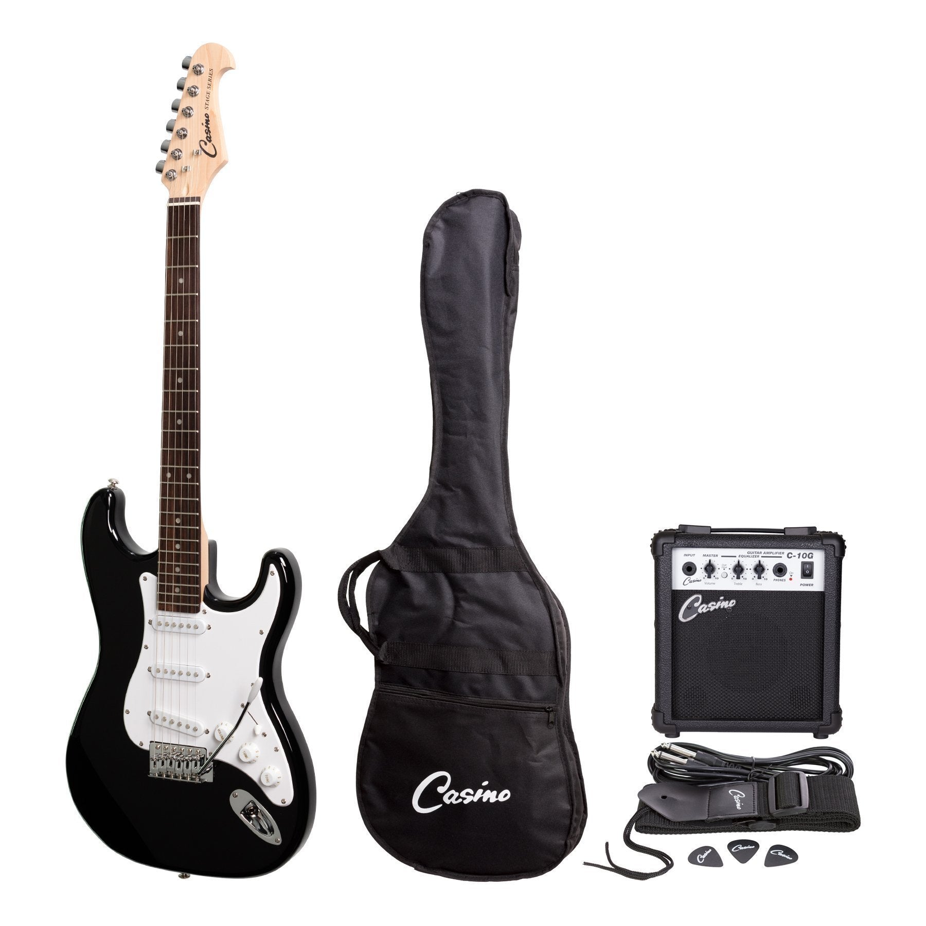 Casino ST-Style Electric Guitar and 10 Watt Amplifier Pack (Black)-CP-E5-BLK