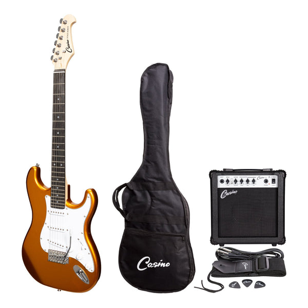Casino ST-Style Electric Guitar and 10 Watt Amplifier Pack (Gold Metallic)-CP-E5-GLD
