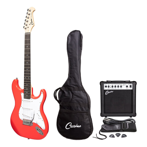 Casino ST-Style Electric Guitar and 10 Watt Amplifier Pack (Hot Lips Pink)-CP-E5-HPK