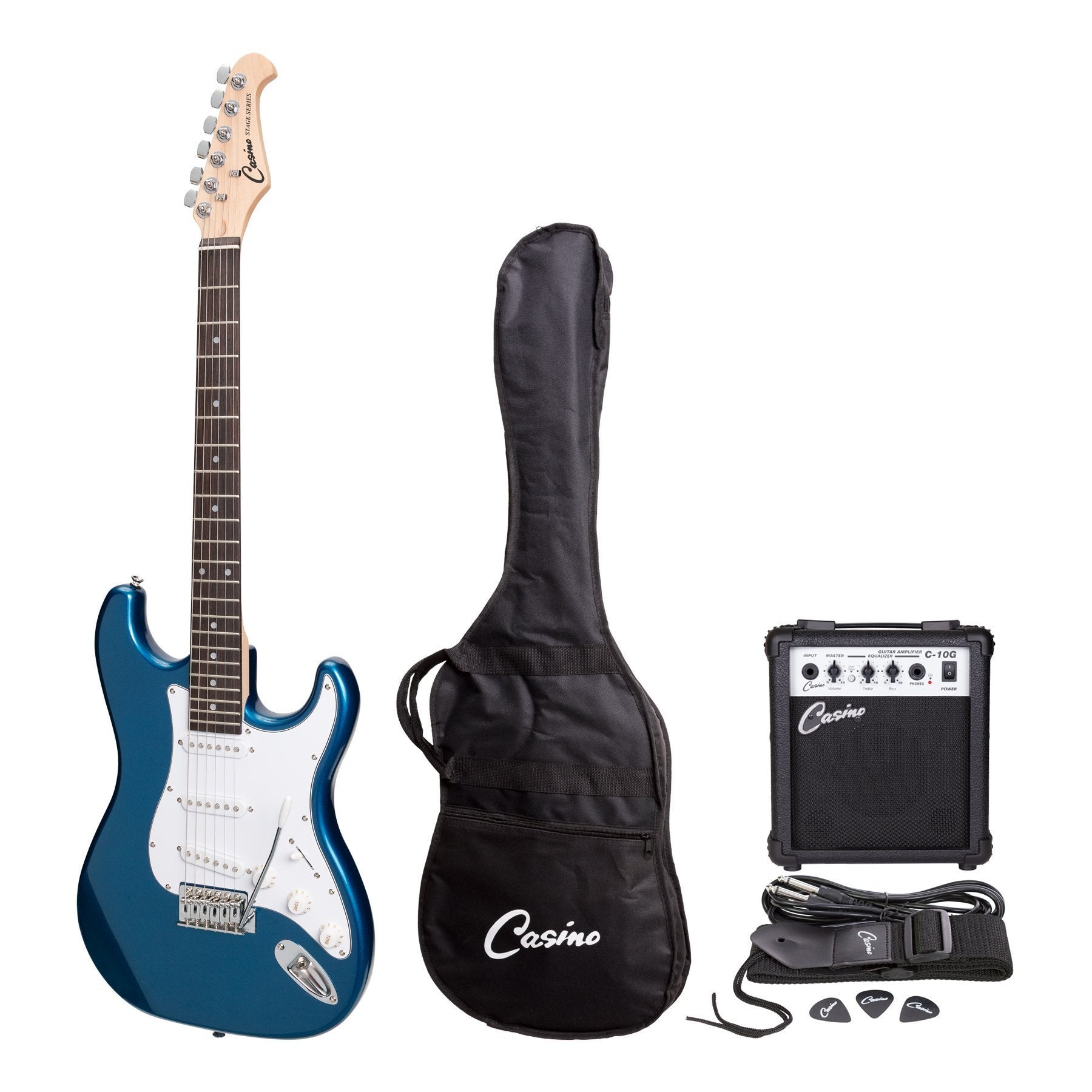 Casino ST-Style Electric Guitar and 10 Watt Amplifier Pack (Metallic Blue)-CP-E5-MBL