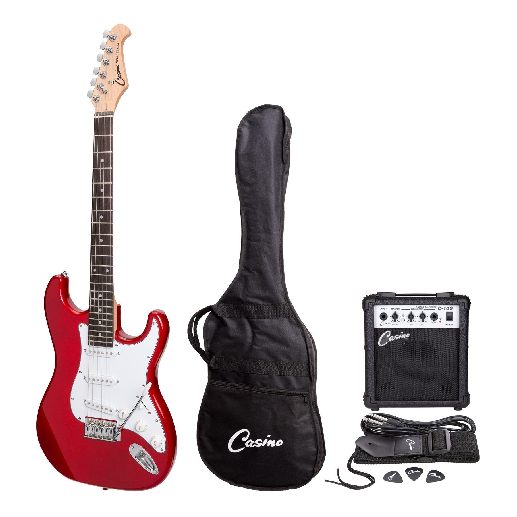 Casino ST-Style Electric Guitar and 10 Watt Amplifier Pack (Transparent Wine Red)-CP-E5-TWR