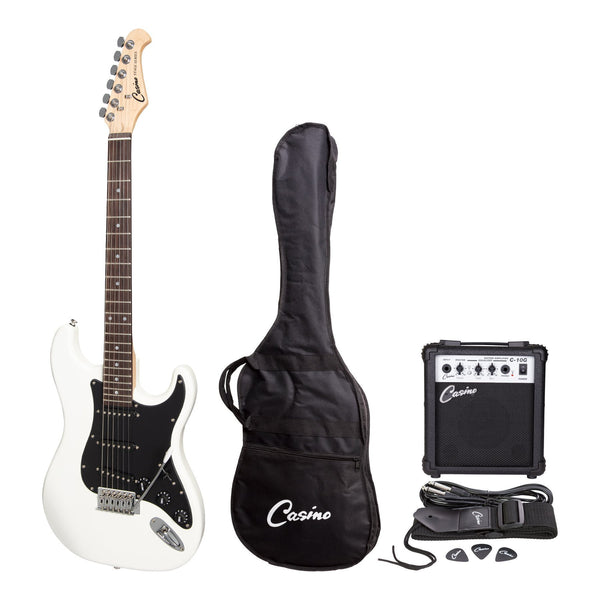 Casino ST-Style Electric Guitar and 10 Watt Amplifier Pack (White)-CP-E5-WHT
