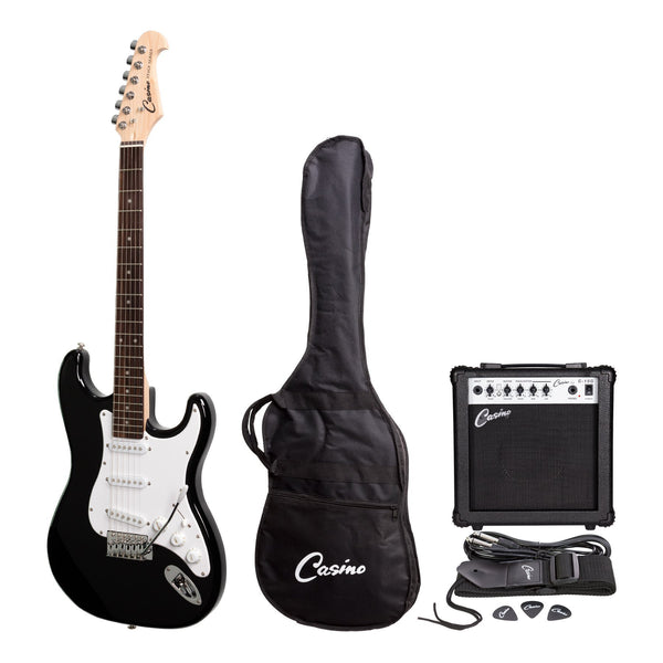 Casino ST-Style Electric Guitar and 15 Watt Amplifier Pack (Black)-CP-E1-BLK