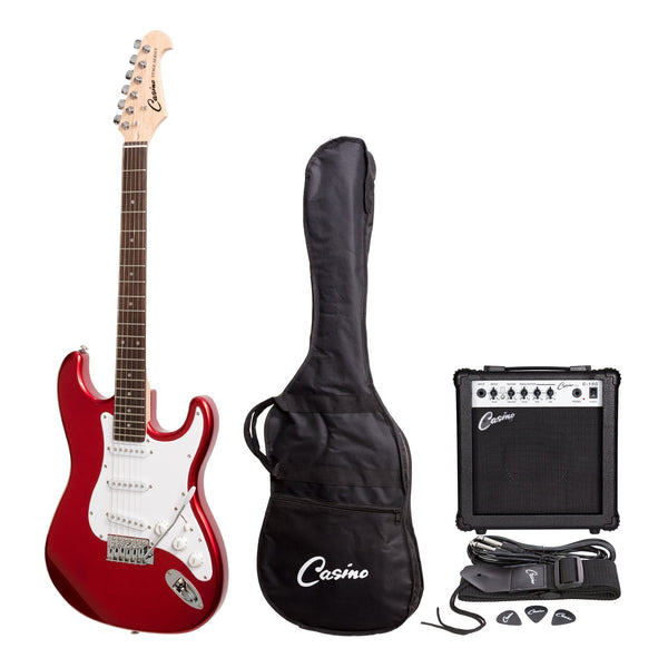 Casino ST-Style Electric Guitar and 15 Watt Amplifier Pack (Candy Apple Red)-CP-E1-CAR