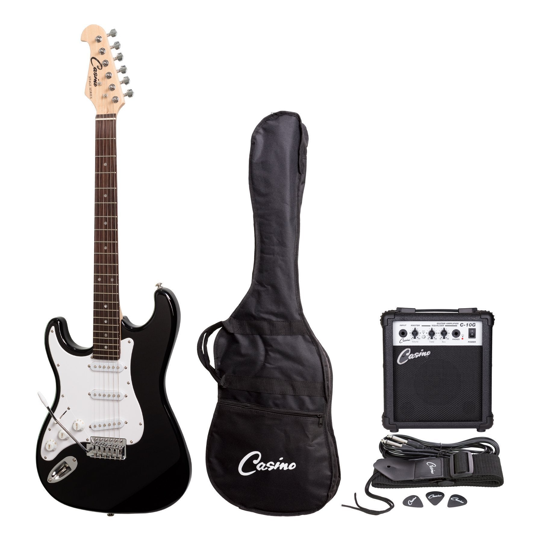 Casino ST-Style Left Handed Electric Guitar and 10 Watt Amplifier Pack (Black)-CP-E5L-BLK