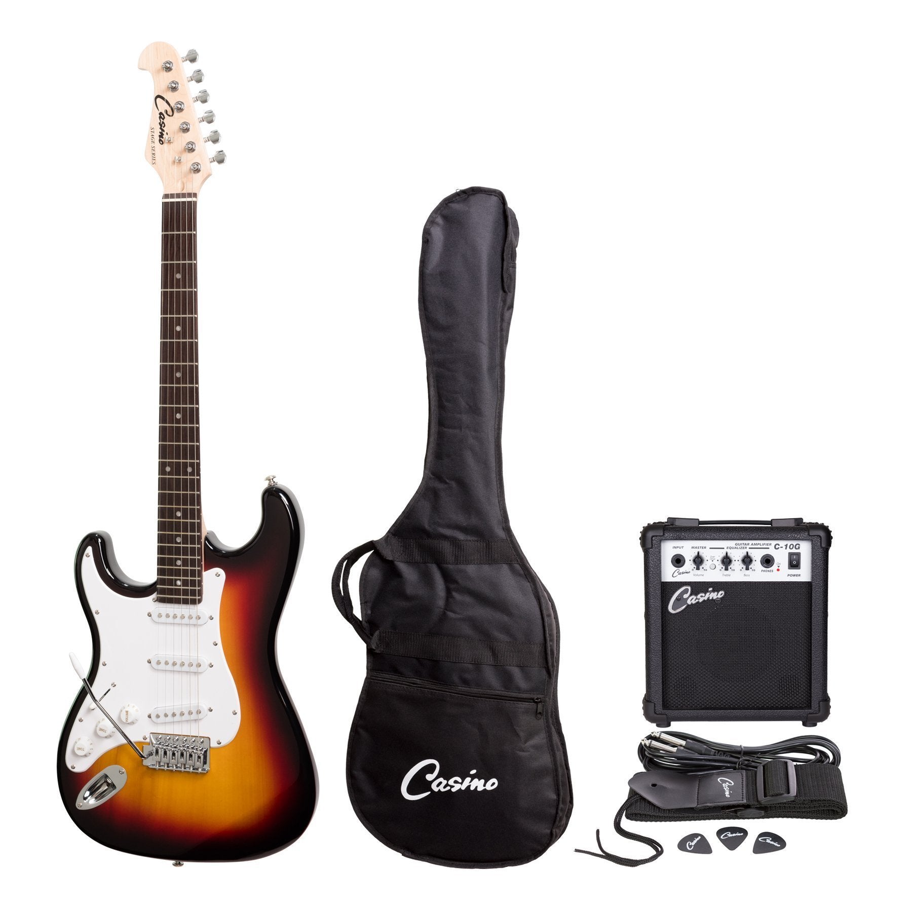 Casino ST-Style Left Handed Electric Guitar and 10 Watt Amplifier Pack (Sunburst)-CP-E5L-TSB