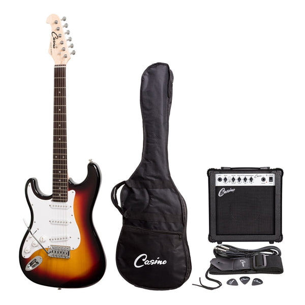 Casino ST-Style Left Handed Electric Guitar and 15 Watt Amplifier Pack (Sunburst)-CP-E1L-TSB