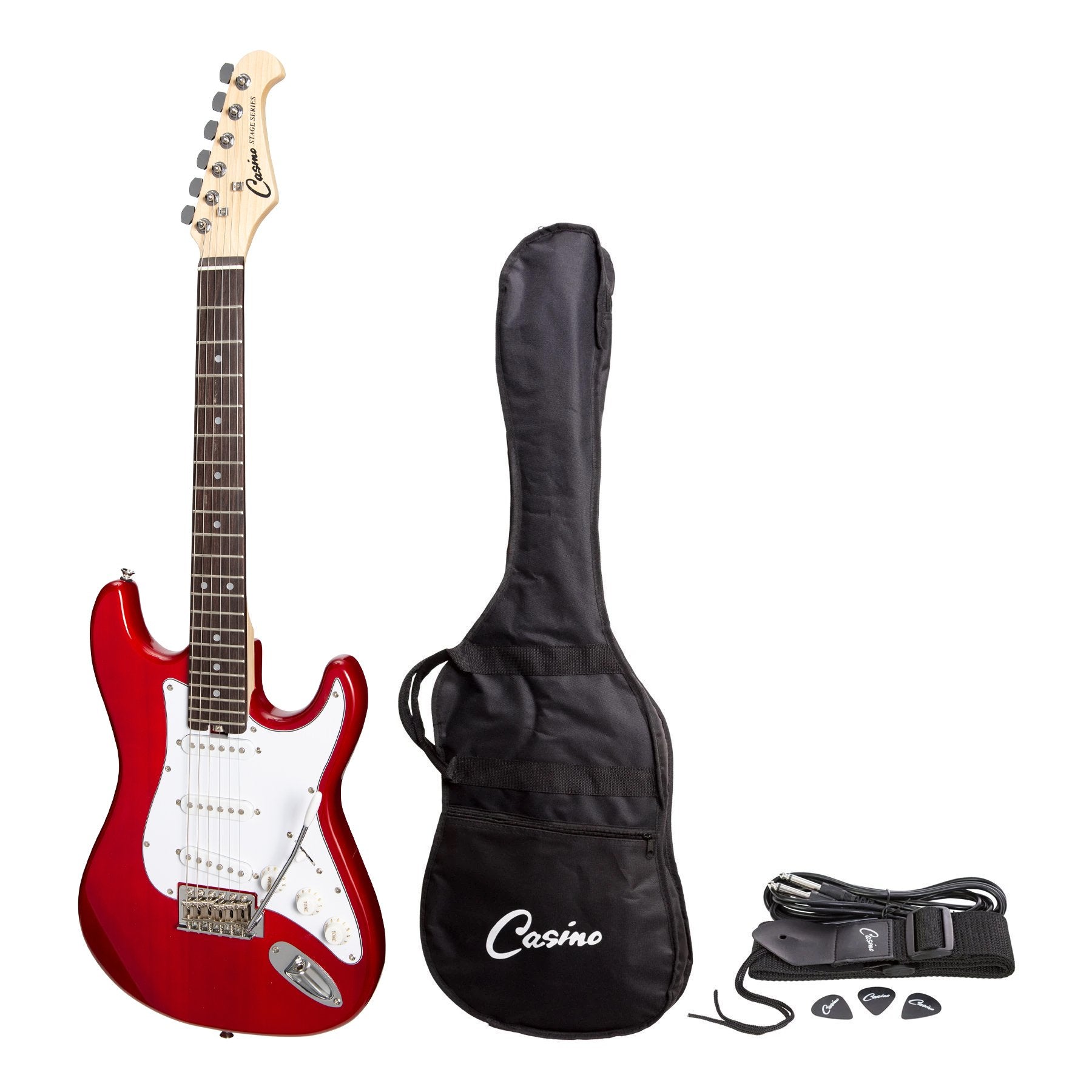 Casino ST-Style Short Scale Electric Guitar Set (Transparent Wine Red)-CST-20-TWR