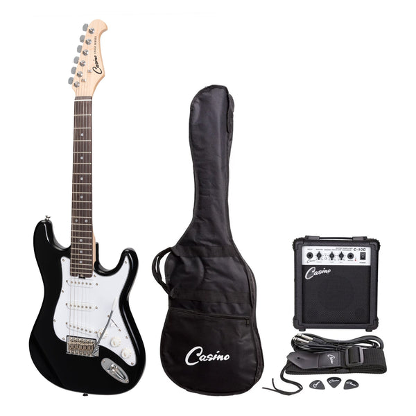 Casino ST-Style Short Scale Electric Guitar and 10 Watt Amplifier Pack (Black)-CP-SST-BLK