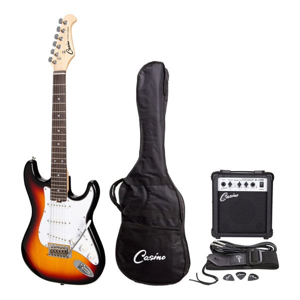Casino ST-Style Short Scale Electric Guitar and 10 Watt Amplifier Pack (Sunburst)-CP-SST-TSB
