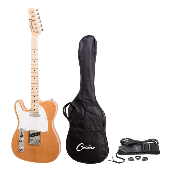 Casino TE-Style Left Handed Electric Guitar Set (Natural Gloss)-CJD-TLL-NGL