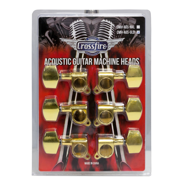 Crossfire Acoustic Guitar Machine Head Set (Gold with Buttons)