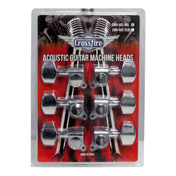 Crossfire Acoustic Guitar Machine Head Set (Nickel with Buttons)-CMH-AGS-NKL