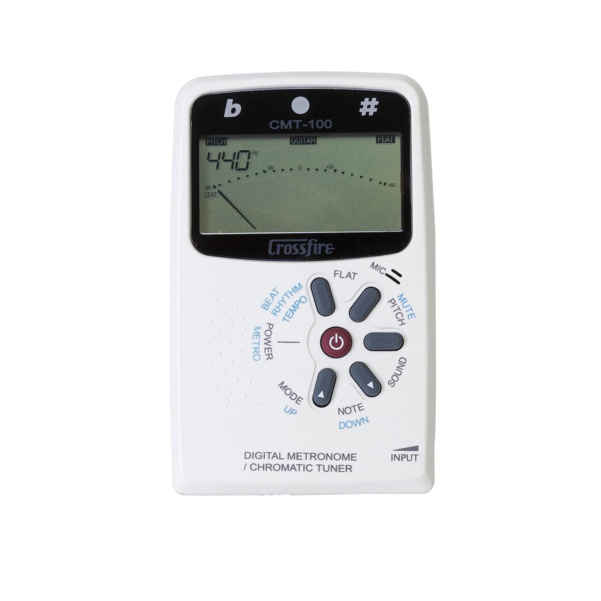 Crossfire Chromatic Tuner and Digital Metronome (White)-CMT-100-WHT